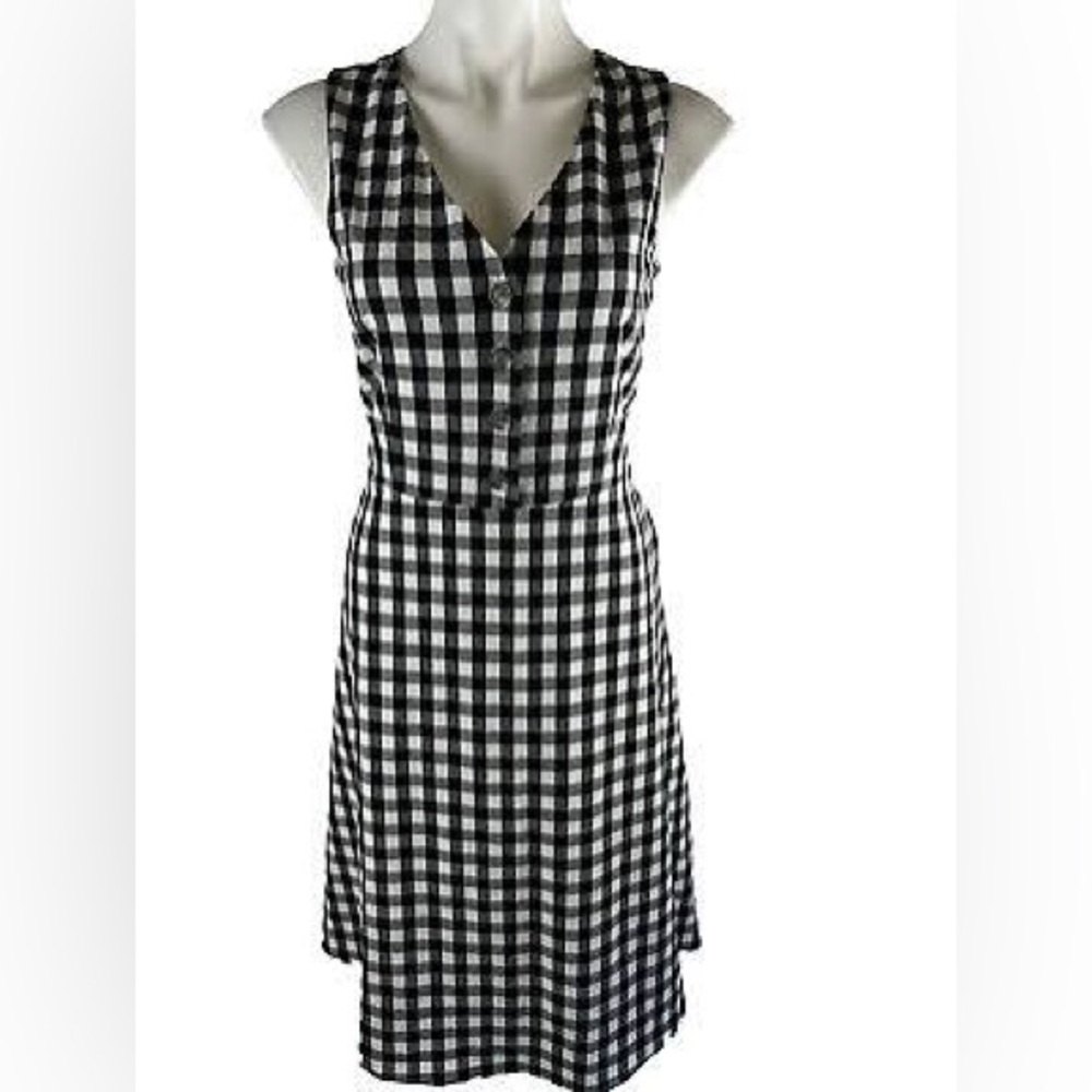 Ann Taylor Factory Black and White Gingham Midi Button Fit and Flare Dress